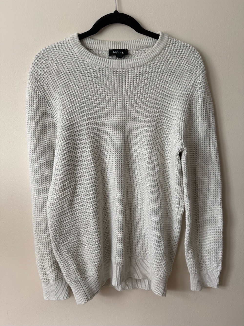 Express Men’s Gray Waffle Knit Cotton Crewneck Sweater Small
